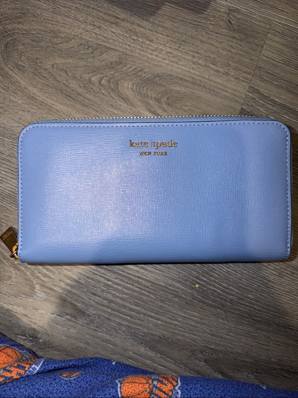Kate Spade Morgan Baby Blue Zip-Around Wallet with Gold Logo
